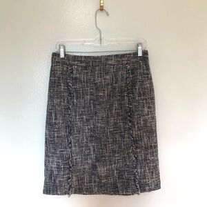 J. McLaughlin Pencil Skirt Tweed Fringe Blue White 2